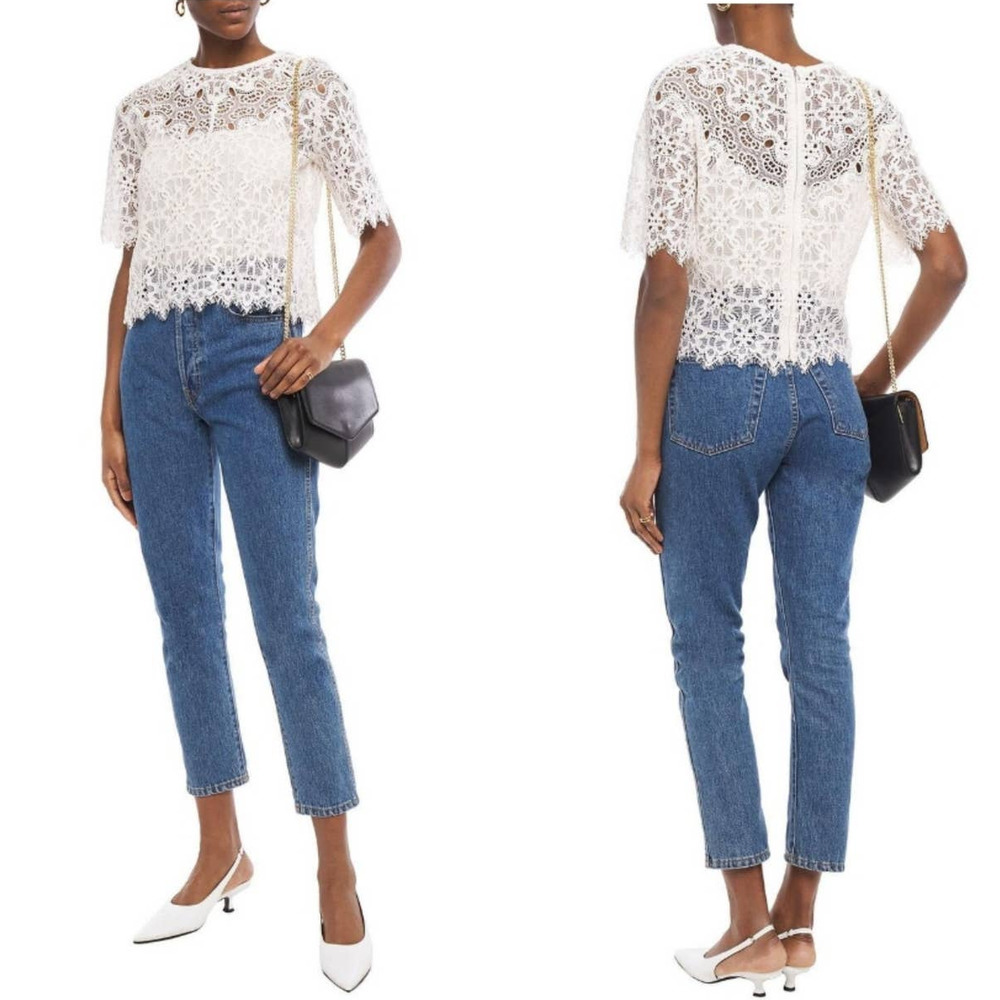 Sandro Paris Alycia Guipure Lace Scalloped Victorian Blouse Nude White NWT Small